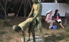 Asian chick is a statue getting some sex