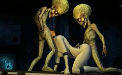 3d Cartoon Brunette Getting Double Teamed By Aliens