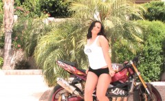 Aria Giovanni gets naked on sport bike in the sun