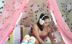 Perky Nipples Transpinay Wanks In Her Socks