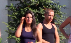 Cute Hannah And Jj Head Out To The Backyard To Mix