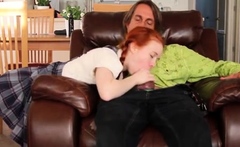 Young hot redhead girl gives blowjob