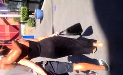 Asian thong in see thru black dress