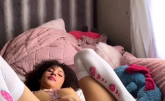 Cute curly brunette solo webcam masturbation