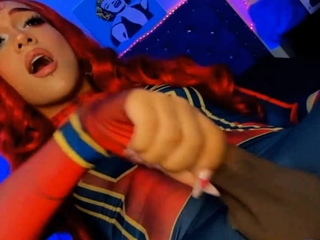 Shemale In Costume Masturbates Her Cock