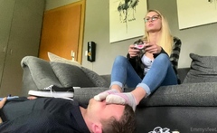 Classy blonde enjoys foot fetish