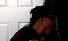 Gloryhole BJ DILF sucks 4 cum in mouth