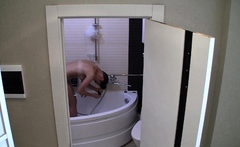 GF shampooing her long brunette hair