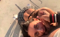 Public Face Fucking Busty Indian in Malibu and Swallows Cum