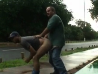 daddy and guy fucking outdoor near road