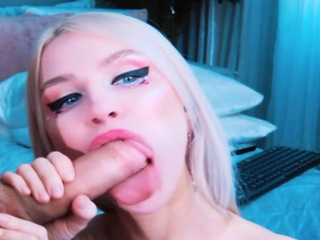 Horny Blonde Wildly Gives Her Lover a Blowjob