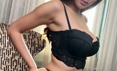 Super hot asian with big boobs stripping and masturbating