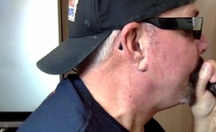 Moustache guy giving head in gloryhole