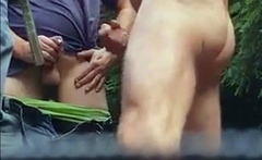 Three Daddies Stroking in the Woods