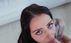 Brunette porn star material blows on casting