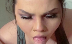 Mature brunette amateur giving a great POV blowjob