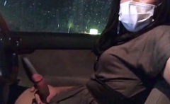 Asian Crossdresser Masturbates in Car