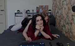 Blonde and Brunette Lesbians Share a Vibrator