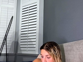 Busty blonde Hitchhiking teen strips and masturbates
