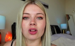 Blonde teen in solo action with her pussy