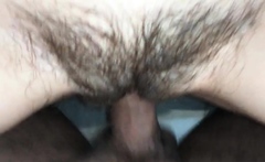 Hairy Pussy Fucked Hard with a Big Cock and Filled with Cum