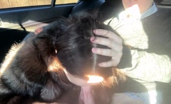 Fur-coated stepmom gives stepson a blowjob in the car